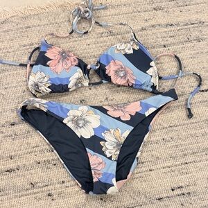 O'Neill Floral Bikini Bottom in Blue and Black